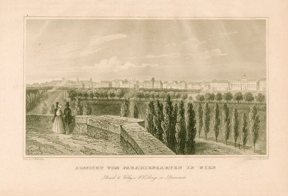 Das Paradeisgartl auf der Löwelbastei, undatierter Stich, Sammlung Göttche  