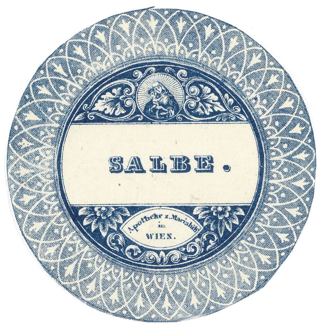 Etikett für Salbe aus der Apotheke zur Mariahilf in Wien, um 1840 © Wien Museum 