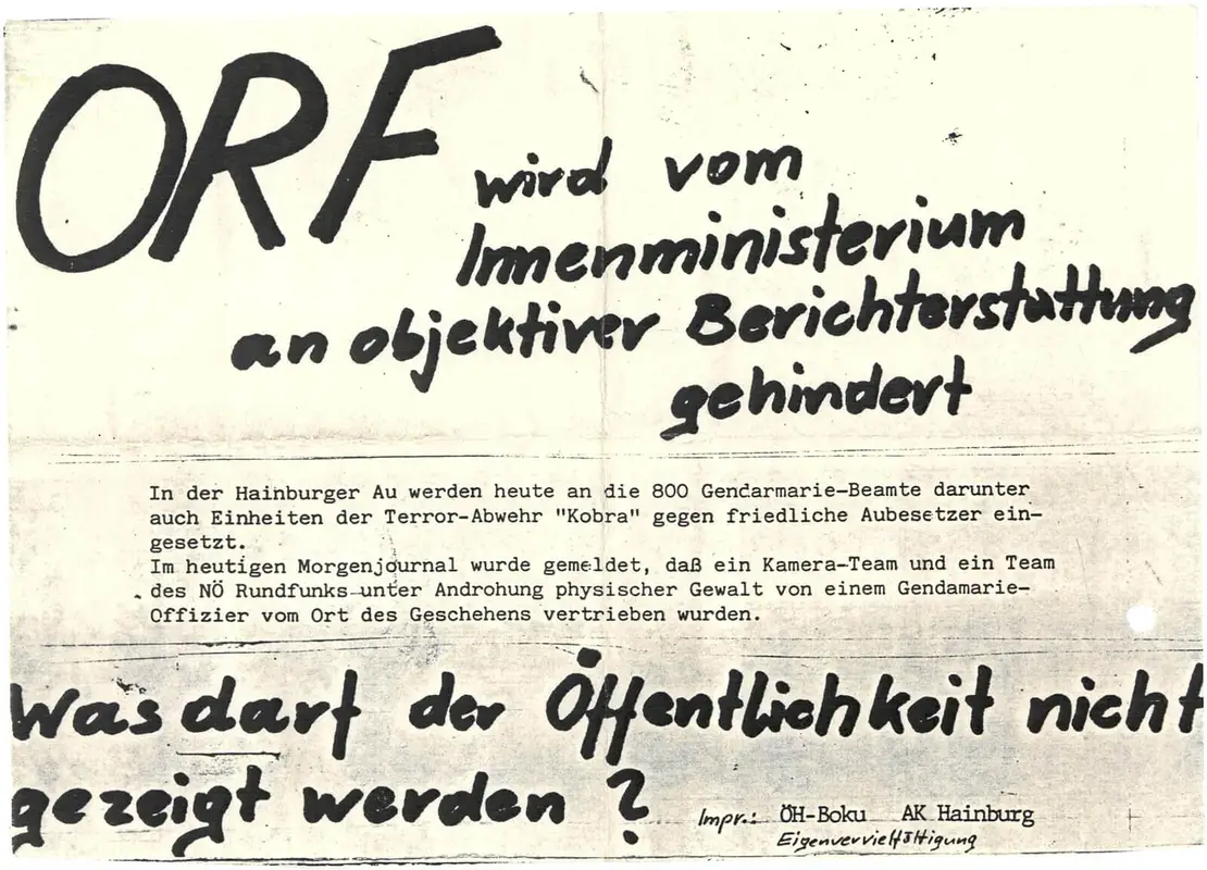 Protest-Flugblätter zu Hainburg, 1984, Wien Museum  