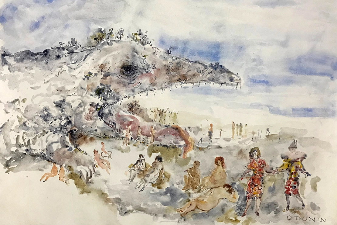 Christoph Donin: Picknick (Drachenmaul), Aquarell, 1999