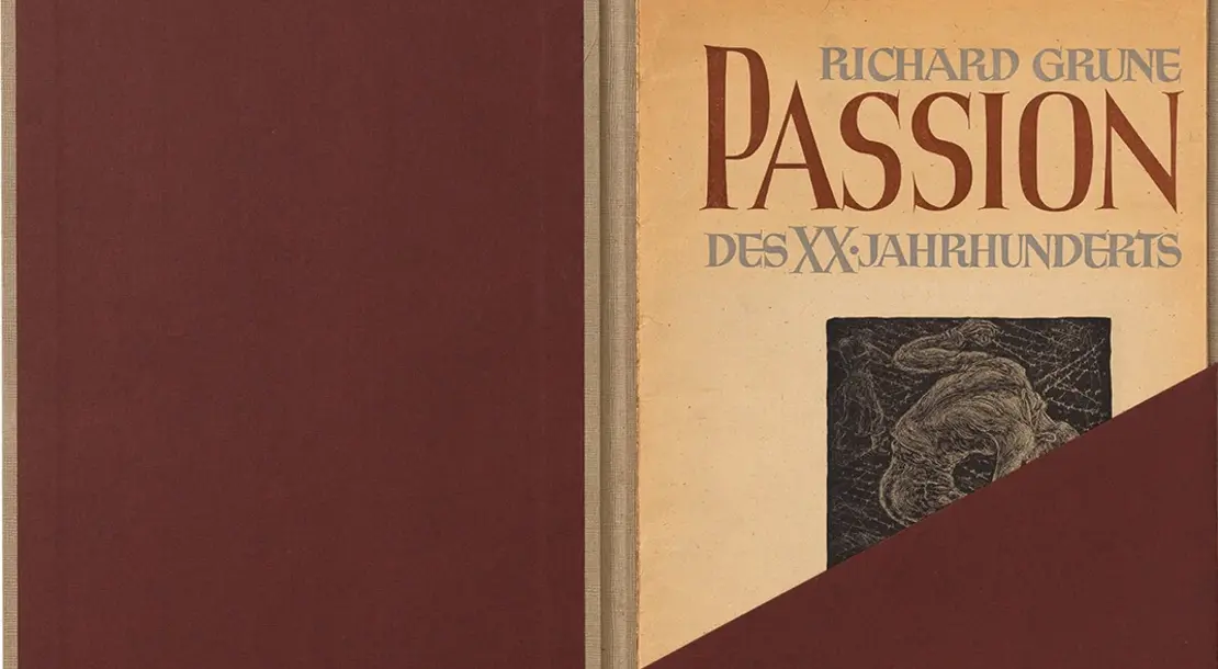 Richard Grune: „Passion des XX. Jahrhunderts“, 10 Reproduktionen nach Lithographien von Richard Grune mit einem Geleitwort von Richard Blunck, Produktion Ernst Tessloff im Hans A. Krune-Verlag, Hamburg 1947, Schenkung Tobias G. Natter/ Sammlung Wien Museum  