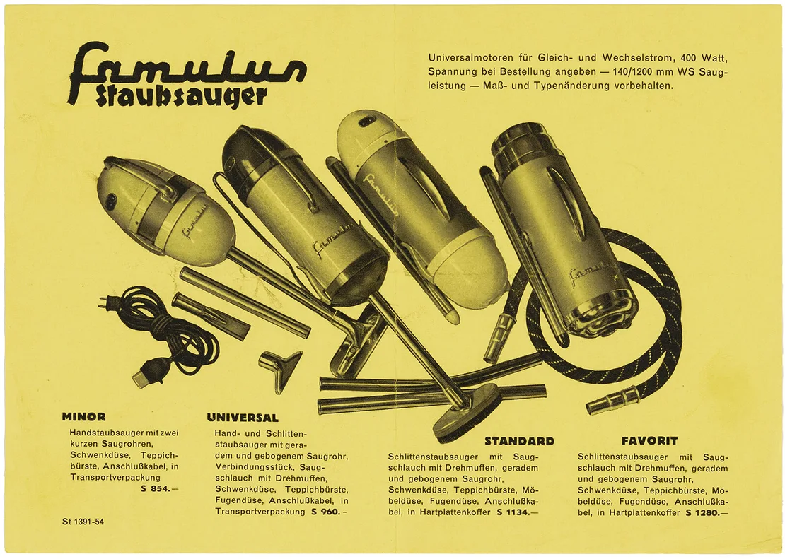 Werbung für Famulus-Staubsauger, um 1954, Wien Museum, Inv.-Nr. 240207/8