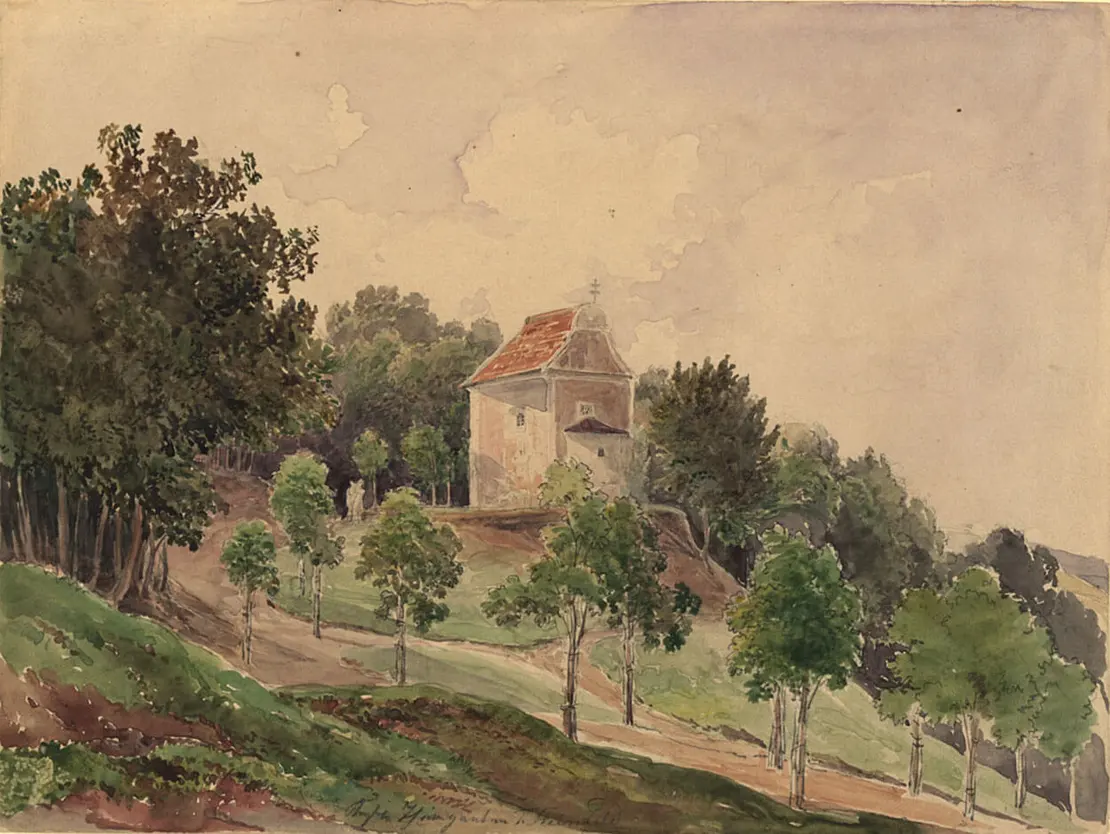 Franz Steinfeld: Nikolaikapelle im Lainzer Tiergarten, Aquarell, um 1850, Wien Museum
