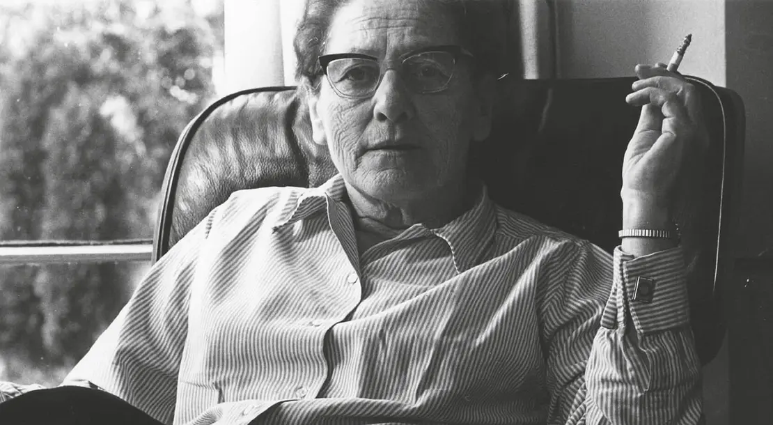 Marie Jahoda in Keymer, West Sussex, England, um 1986, Archiv für die Geschichte der Soziologie in Österreich am Institut für Soziologie der Universität Graz, Nachlass Marie Jahoda  