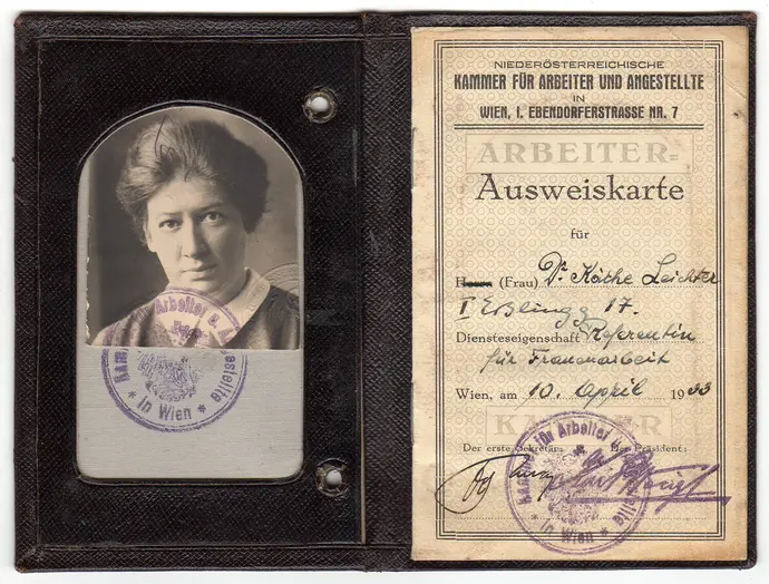 Arbeiter-Ausweiskarte von Käthe Leichter, 1933, Institut für Historische Sozialforschung