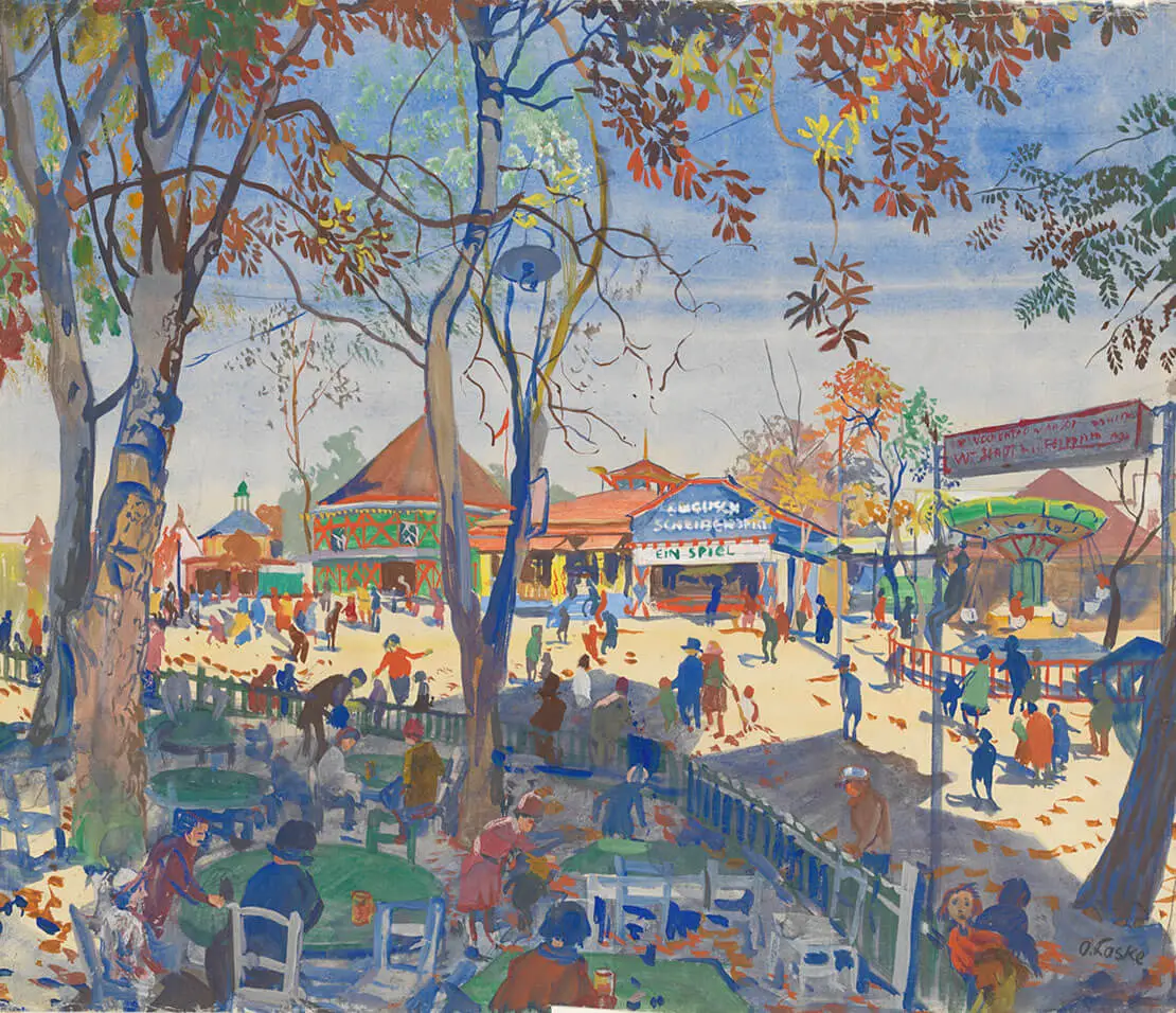 Nicht jeder Schanigarten hat soviel Grün wie dieser Gastgarten im Prater auf einem undatierten Aquarell von Oskar Laske (Wien Museum)