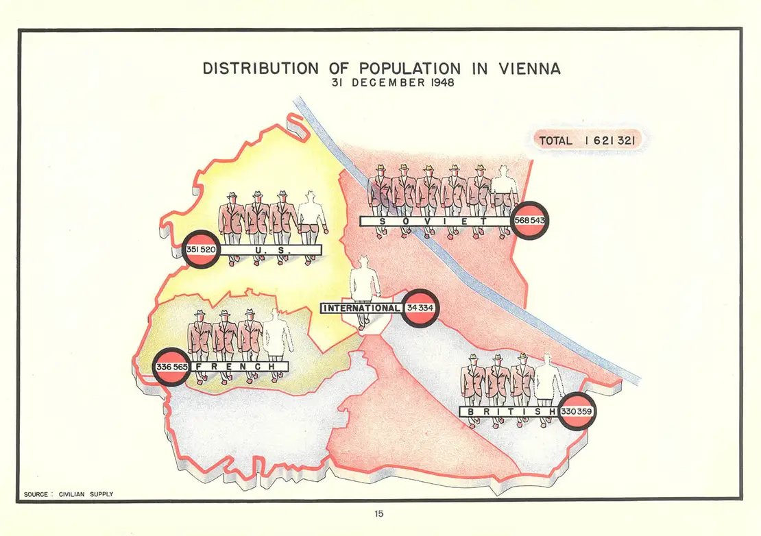 Distribution of Population in Vienna, in „Austria. A Graphic Survey prepared by U.S. Element Allied Commission for Austria“, 1949, Foto: Wien Museum  