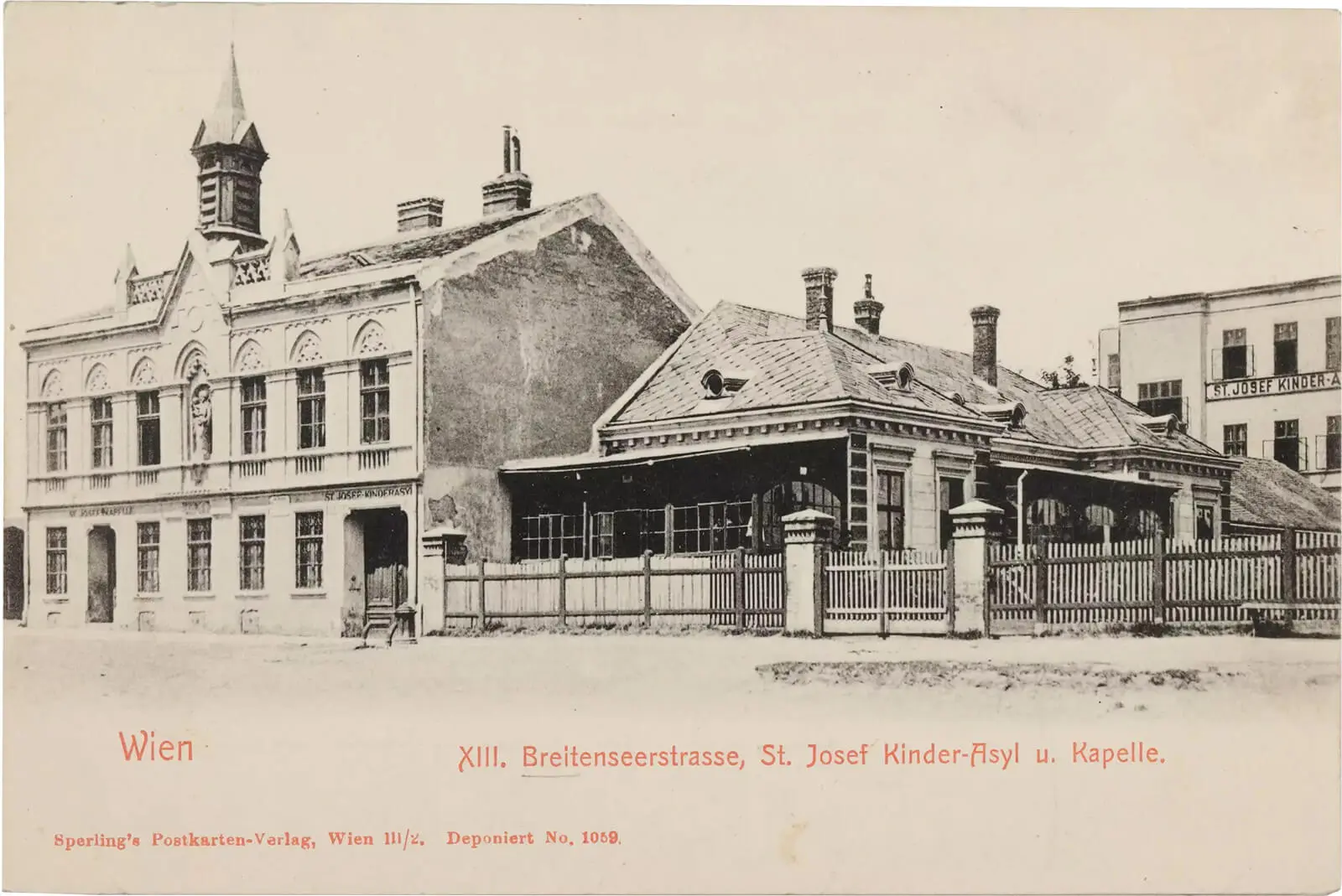 St. Josef Kinder-Asyl u. Kapelle in Breitensee, Breitenseer Straße 104, Ansichtskarte, 1900–1905, Wien Museum