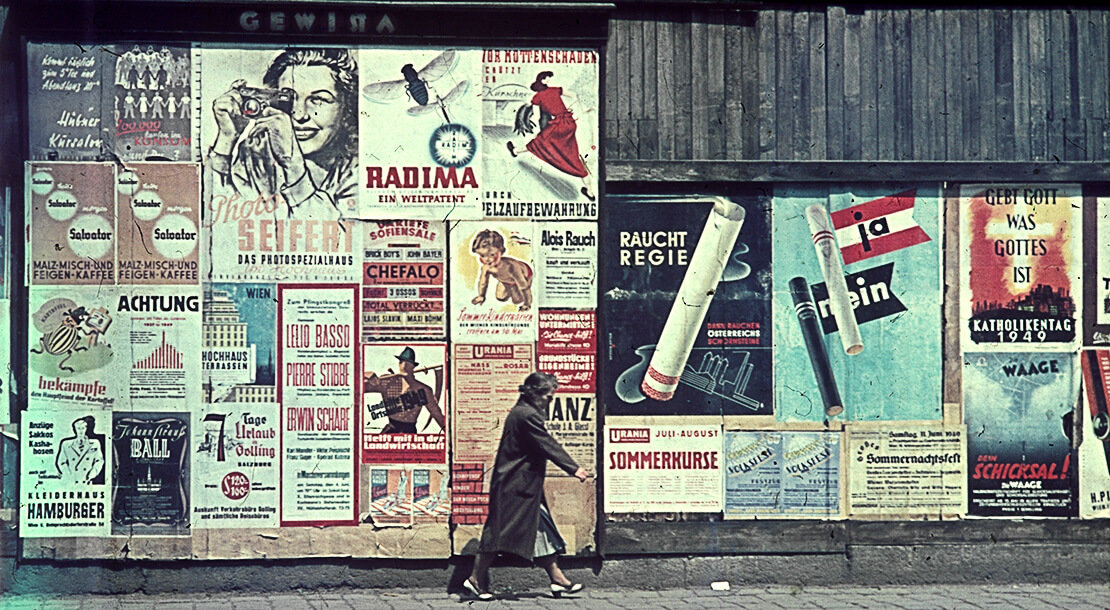 Plakatwand in Wien, 1949, Hermann Grögl / ÖNB-Bildarchiv / picturedesk.com 