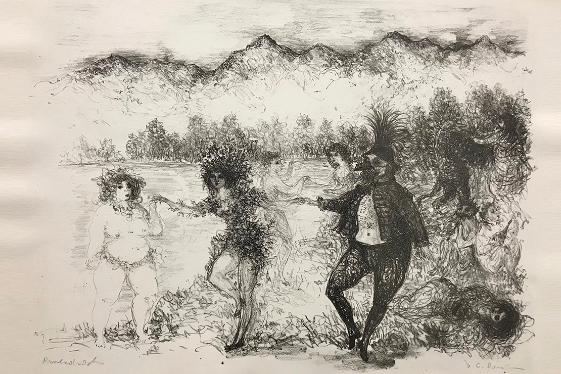 Christoph Donin: Tanz mit Vogelmaske, Litho, 1960er