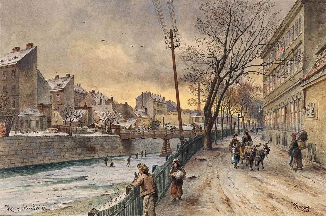 Johann Varrone (Varoni): Die Reinprechtsdorferbrücke, 1888, Aquarell, Inv.-Nr. 31175  