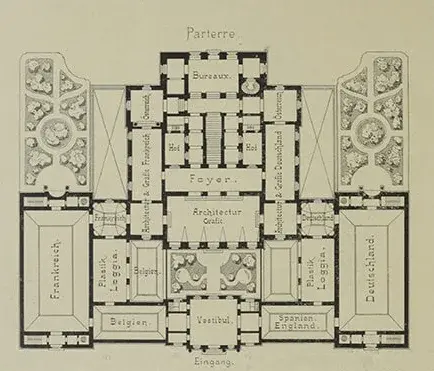 Grundriss des erweiterten Künstlerhauses, abgebildet in der „Neuen Illustrirten Zeitung“, 2. April 1882