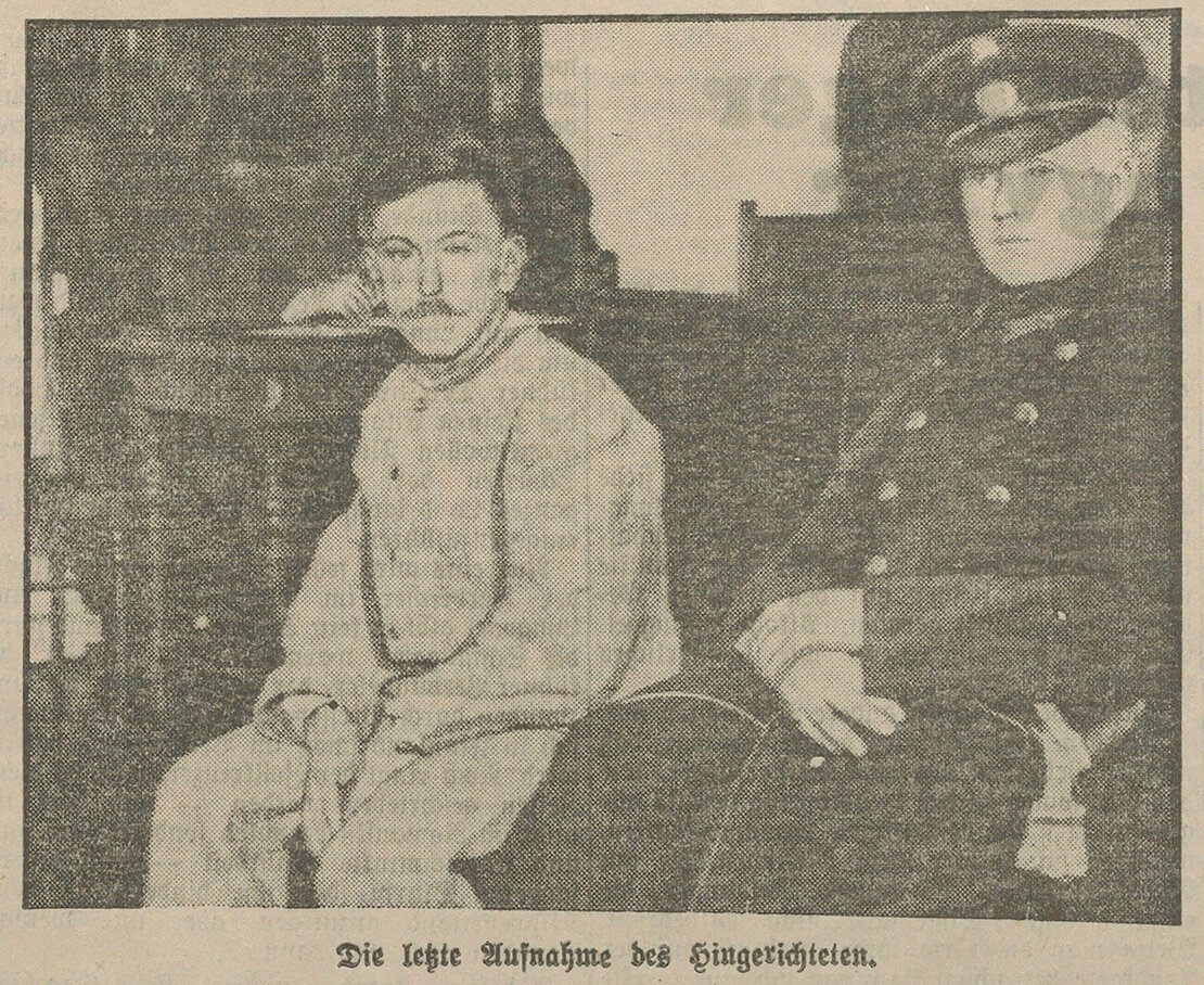 Der Landstreicher Peter Strauß wurde am Galgen hingerichtet. Foto aus dem „Wiener Tag“, 12. Jänner 1934, ANNO/ÖNB  