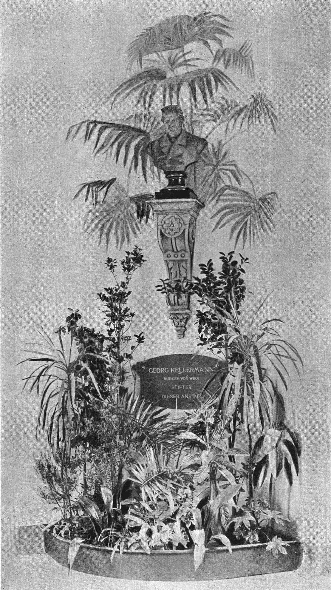 Büste Georg Kellermanns von Emanuel Pendl in der Durchgangshalle der Kinderabteilung des Wilhelminenspitals, Abbildung in: Allgemeine Bauzeitung, 67. Jg., 1902, S. 70 (Quelle: ANNO/ÖNB)  