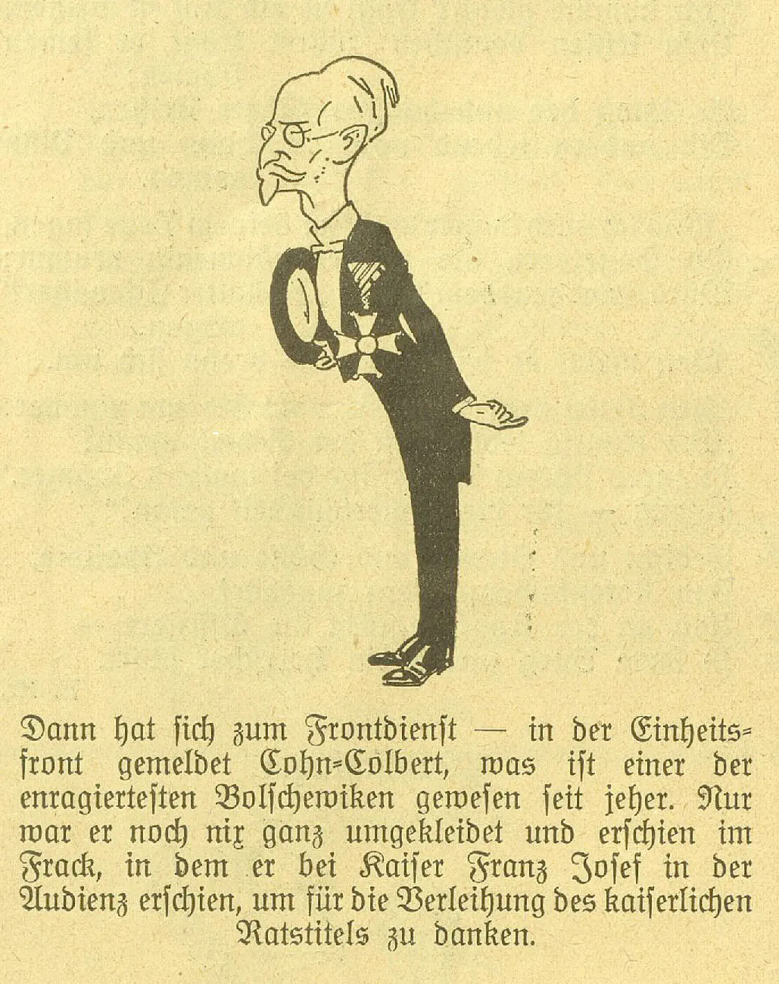 Antisemitische Karikatur Colberts, in „Kikeriki“, 3. April 1927, Quelle: Anno/ÖNB  