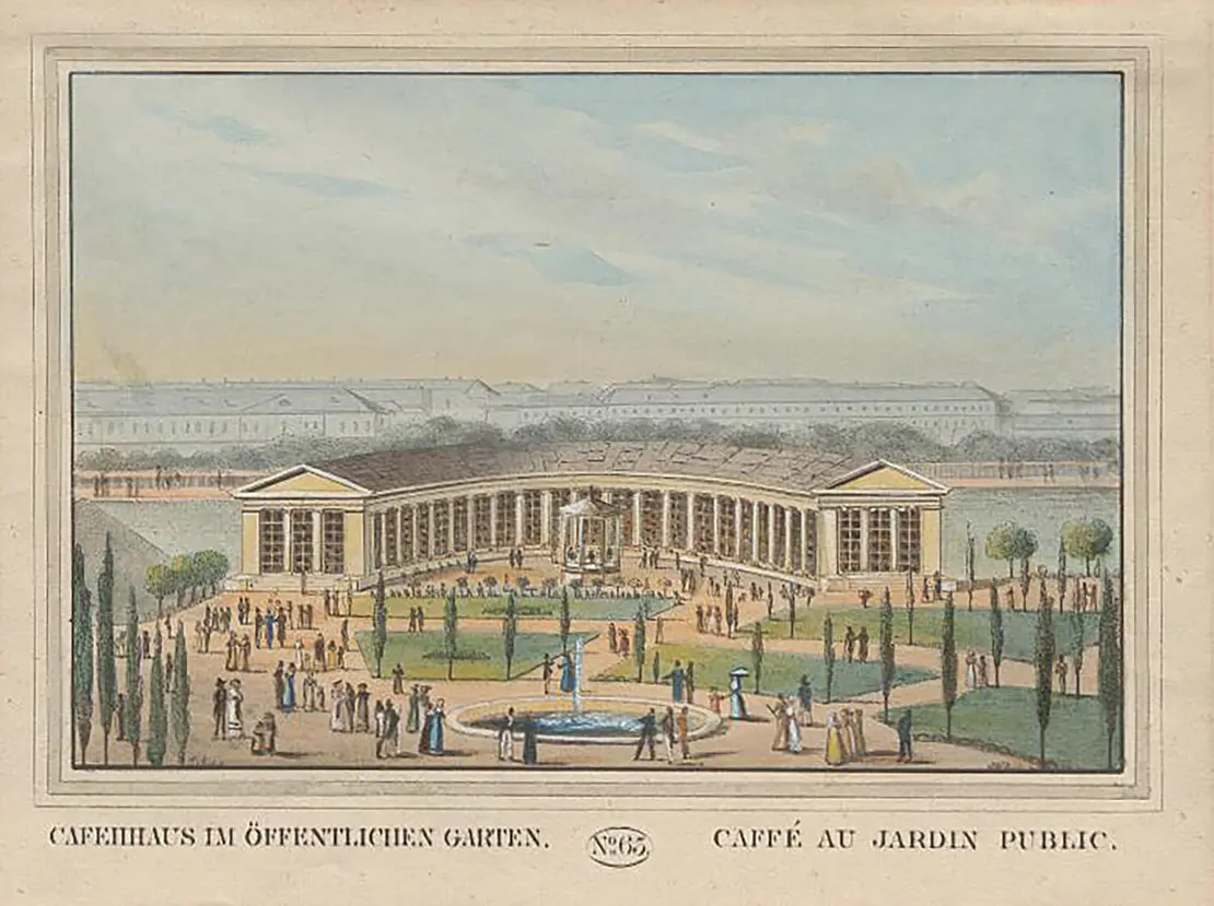 Eduard Gurk: Volksgarten – Kaffeehaus im öffentlichen Garten, Kupferstich, nach 1823, Wien Museum  
