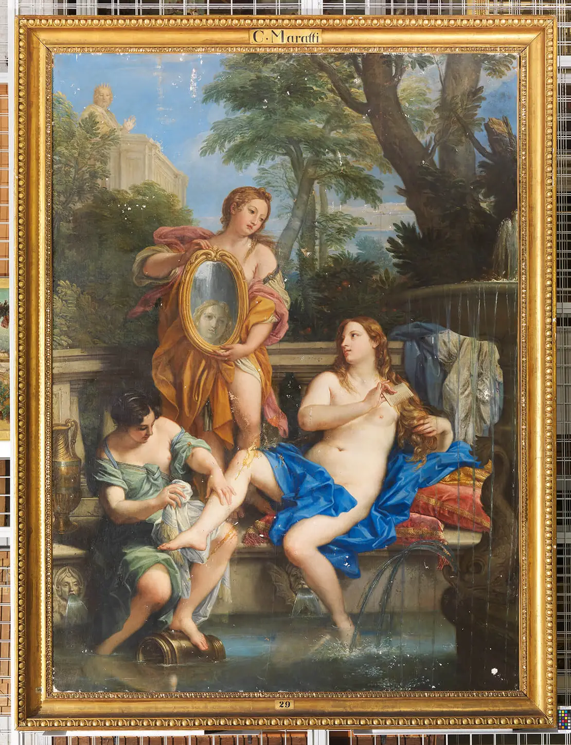 Carlo Maratta: Bathseba im Bade (im Depot des Wien Museums, Zustand vor der Restaurierung), 1693–1695, Öl auf Leinwand, Wien Museum, Inv.-Nr. 231904