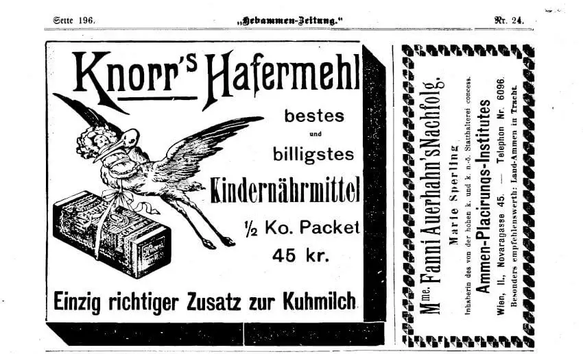 Reklame für Knorr’s Hafermehl, in: Hebammen-Zeitung, 30. Dezember 1898, ÖNB (Anno)  