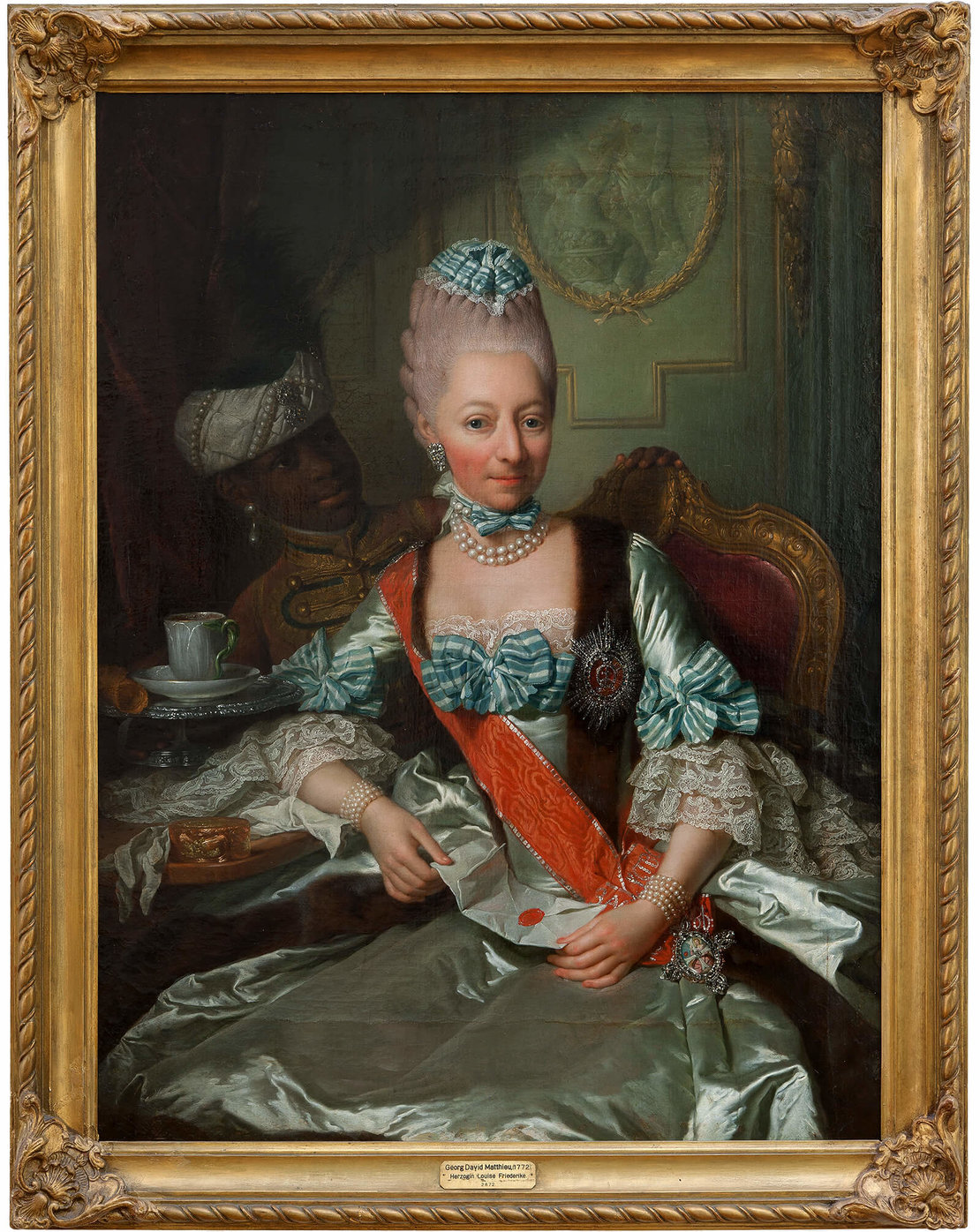 Georg David Matthieu: Herzogin Luise Friederike von Mecklenburg-Schwerin, 1772, Öl auf Leinwand, Staatliches Museum Schwerin, Inv.-Nr. G 182  