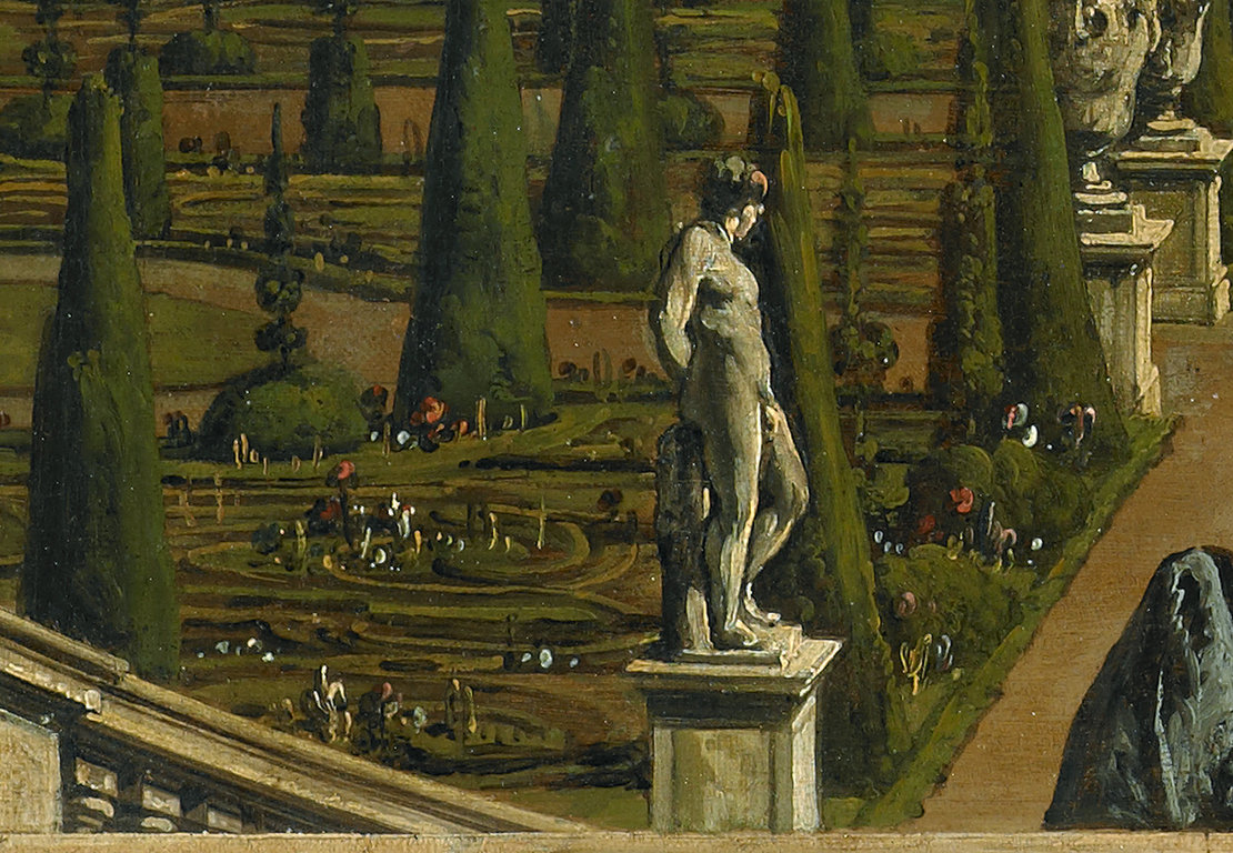 Detail aus Bellottos Ansicht der Gartenpalais mit der Figur des Meleager, LIECHTENSTEIN. The Princely Collections, Vaduz–Vienna 