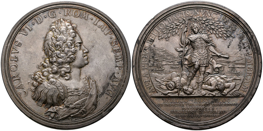 Große Medaille auf den Passarowitzerfrieden von Caspar Theophil Lauffer 1718, Wien Museum, Inv.-Nr. 4130 