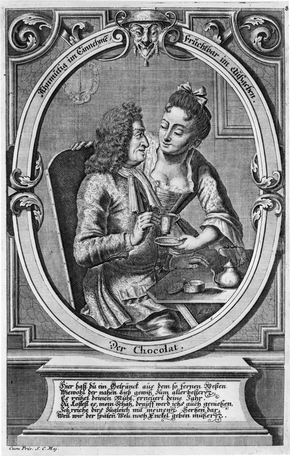 Martin Engelbrecht: Der Chocolat, um 1720, Kupferstich, Kunstbibliothek, Staatliche  Museen zu Berlin, Stiftung  Preußischer Kulturbesitz  