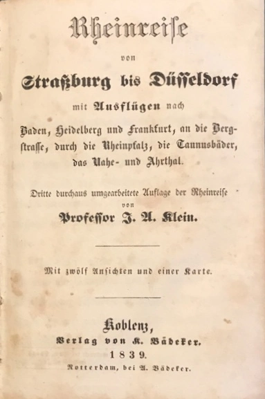 Titelblatt des ersten Baedeker-Reiseführers, 3. Auflage 1839, Wikimedia Commons  