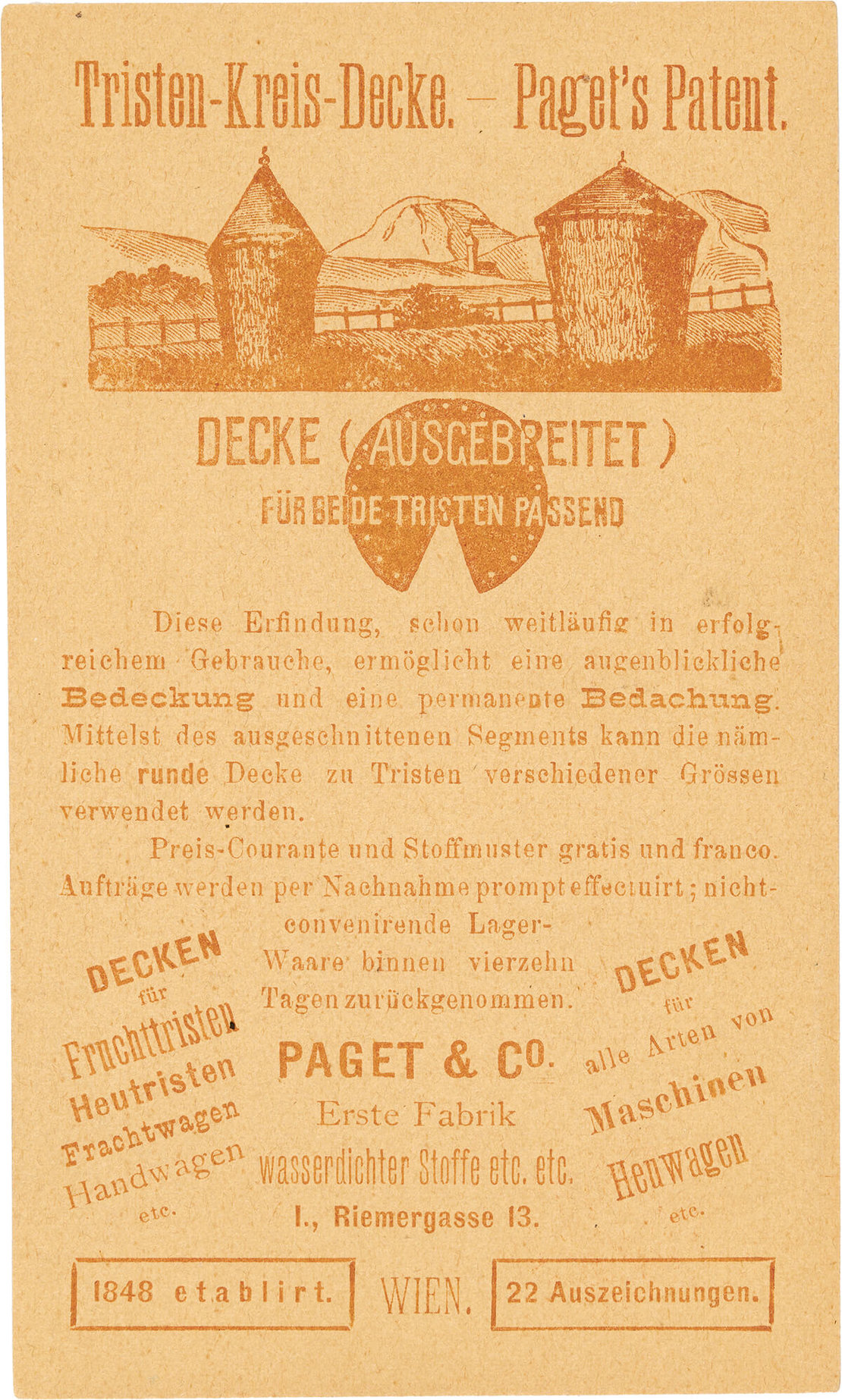 Korrespondenzkarte mit Produktwerbung der Firma Paget & Co., 1881, Sammlung Lukan, Wien 