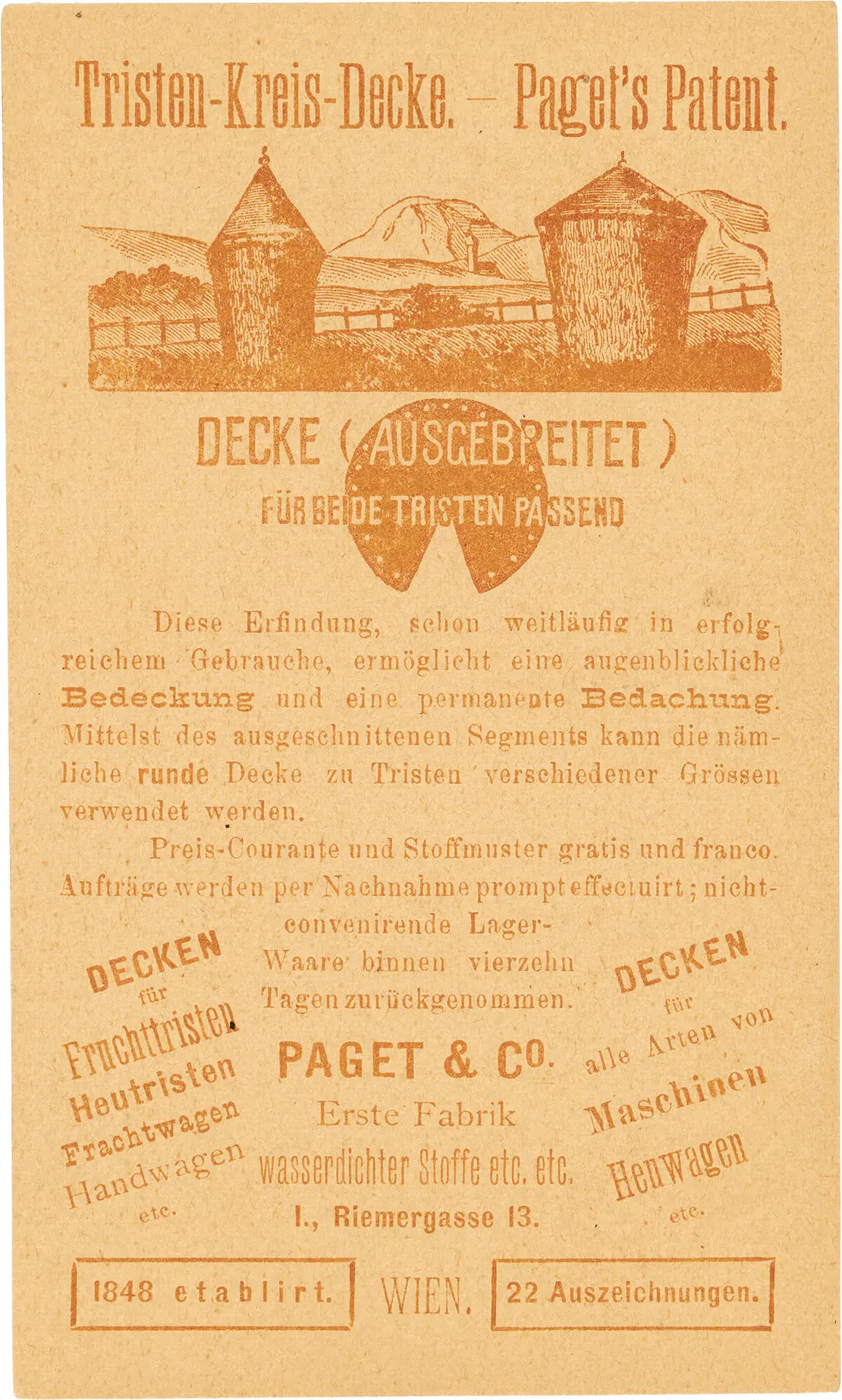 Korrespondenzkarte mit Produktwerbung der Firma Paget & Co., 1881, Sammlung Lukan, Wien  