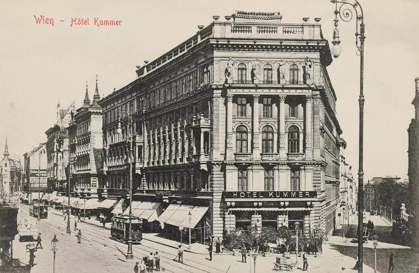 Das Hotel Kummer auf der Mariahilfer Straße: Hier übernachtete Arthur Conan Doyle nur einmal, weil es ihm zu teuer war. Ansichtskarte, um 1906, Wien Museum, Inv.-Nr. 58891/755 