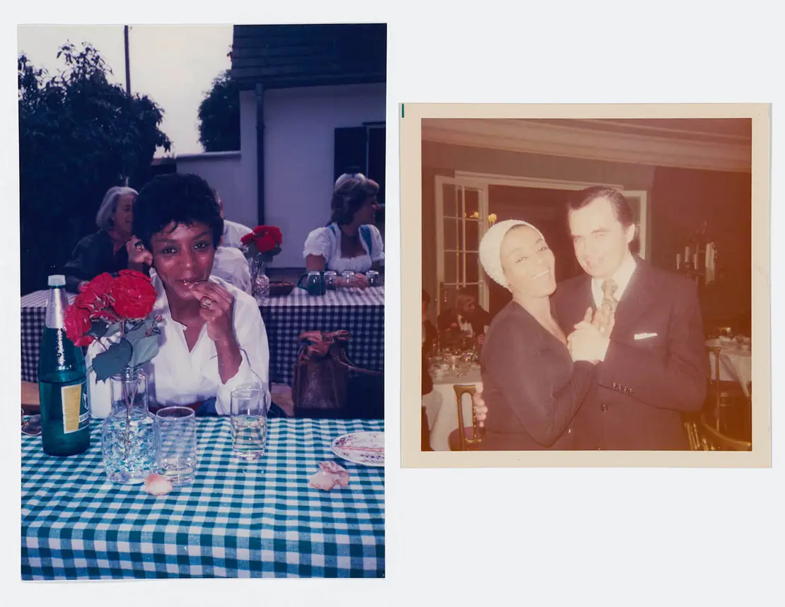 Privataufnahmen von Olive Moorefield beim Heuriger und mit ihrem Ehemann Kurt Mach, Privatarchiv