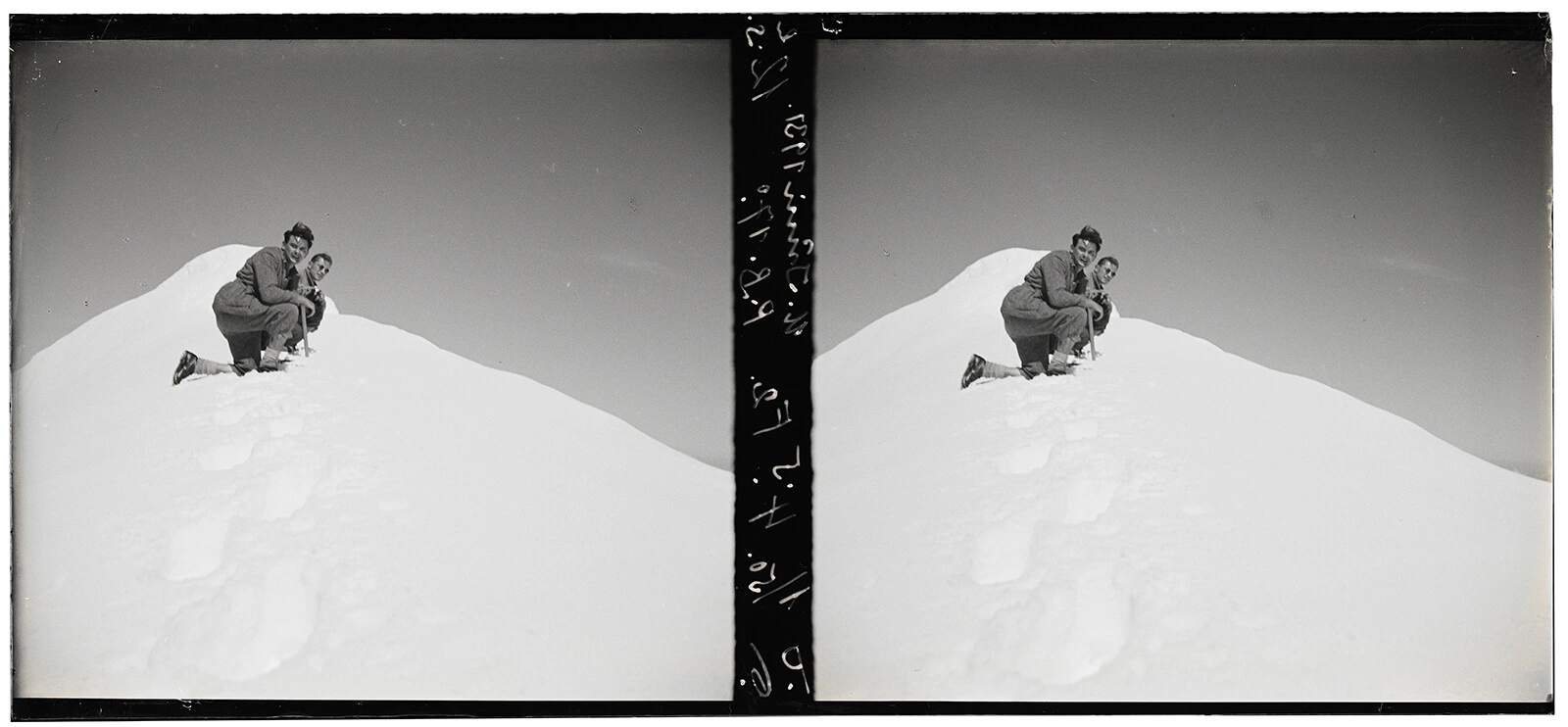 Karl Pollak mit Begleiter im Großvenediger-Gebiet, Juni 1931, Stereonegativ (Glas), hier positiv gezeigt, nicht im Pollak-Negativverzeichnis gelistet, Wien Museum, Inv.-Nr. 316543/29/1  