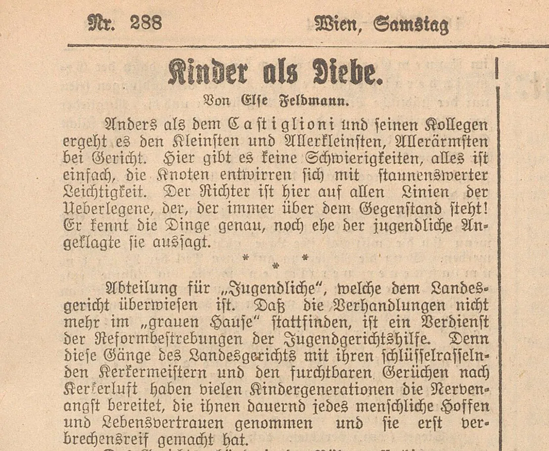 Beginn einer Reportage von Else Feldmann, erschienen in der Arbeiter Zeitung vom 18. Oktober 1924, Quelle: ANNO/ÖNB