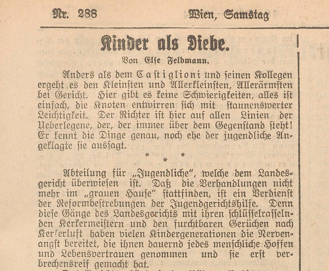 Beginn einer Reportage von Else Feldmann, erschienen in der Arbeiter Zeitung vom 18. Oktober 1924, Quelle: ANNO/ÖNB 