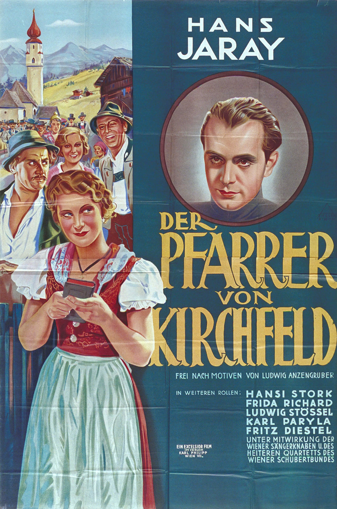 Filmplakat „Der Pfarrer von Kirchfeld“, Produktion von Louise und Jakob Fleck, 1937, ÖNB / ÖNB-Bildarchiv / picturedesk.com 