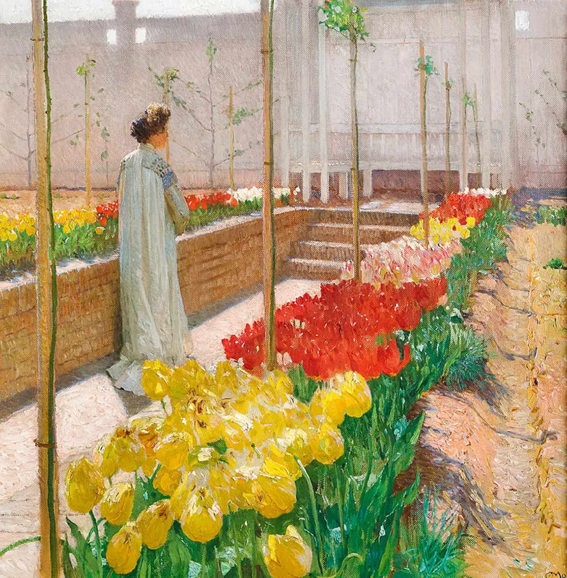 Carl Moll: Tulpen. Alma Mahler im Garten auf der Hohen Warte, 1903, Privatbesitz, Courtesy Kunsthandel Freller Antikhaus, Linz   