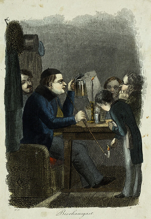Wilhelm Böhm: Bierhausgast, kolorierter Stahlstich, um 1855, Wien Museum