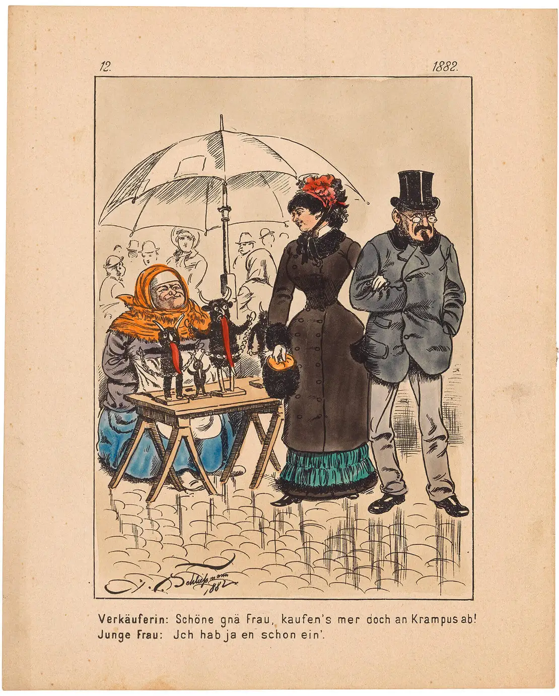 Karikatur von Hans Schliessmann, Bildbeilage zum „Hans Jörgel“, 1882, Wien Museum