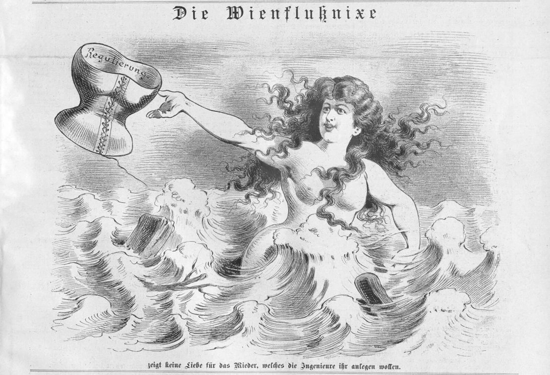 Karikatur zur Wienfluss-Einwölbung, erschienen in: Humoristisches Volksblatt, 12. August 1897, Quelle: ANNO/ÖNB 