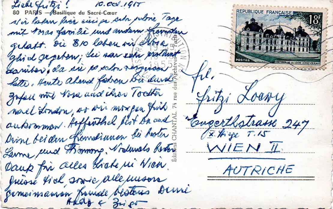 Ansichtskarte von Hedy Bienenfeld und Zsigo Wertheimer an Fritzi Löwy, 1955, Privatarchiv Gherardo Bonini  