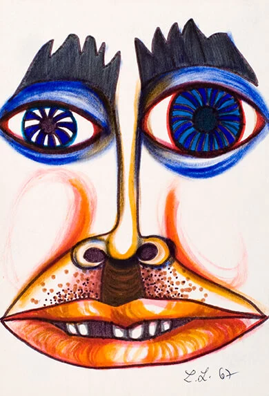 Lieselott Beschorner: O.T., aus der Serie „Groteskerien“, 1967, Filzstift auf Papier, Wien Museum, LB 155  