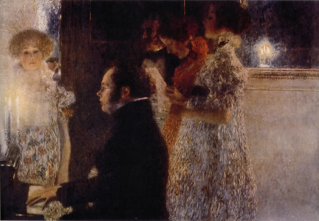 Gustav Klimt: Schubert am Klavier, 1899, 1945 verbrannt auf Schloss Immendorf in Niederösterreich  