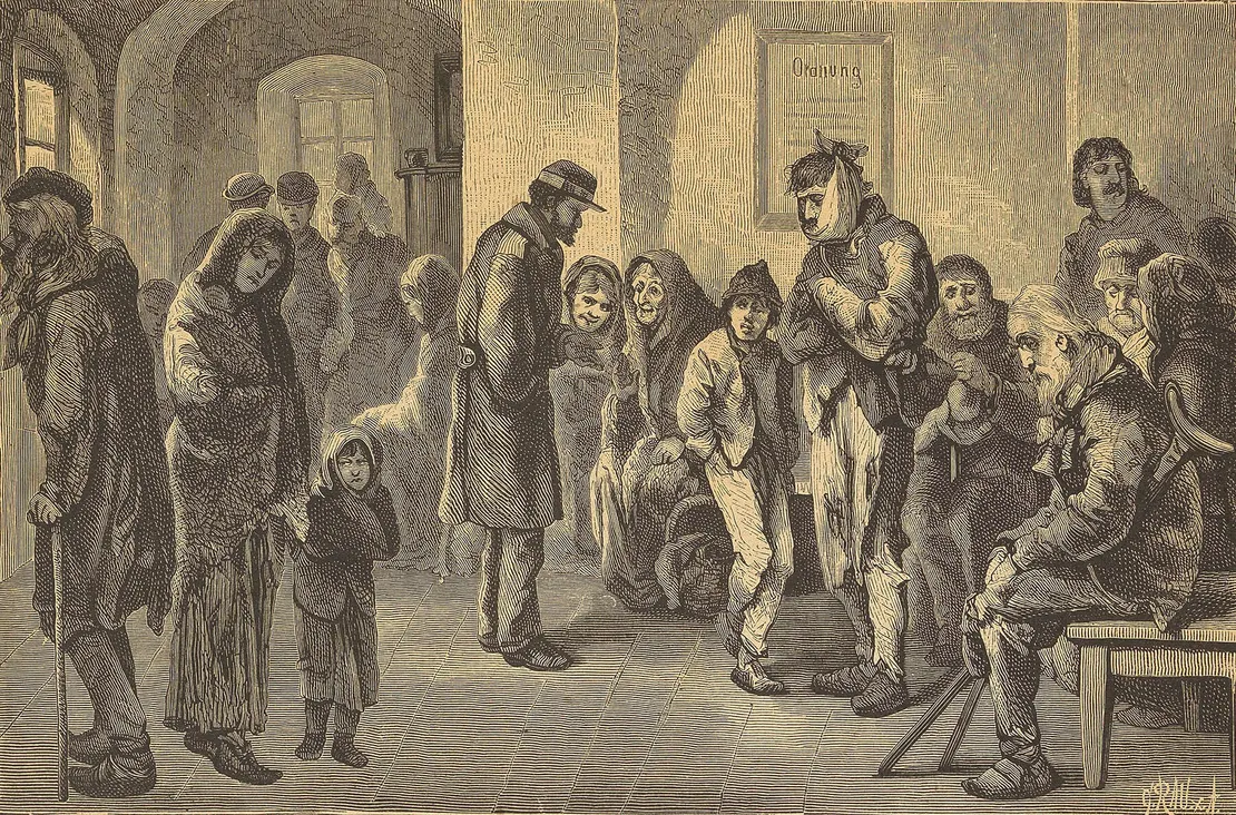 Franz Kollarz: „Wiener Wärmestube“, (Illustration aus „Illustrirte Chronik der Zeit“, S. 284), 1882, Wien Museum Inv.-Nr. 238320/5  