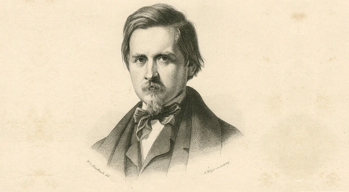 Karl Maria Kertbeny, Stahlstich von A. Weger nach Wilhelm von Kaulbach (Ausschnitt), um 1859, Archiv Dino Heicker