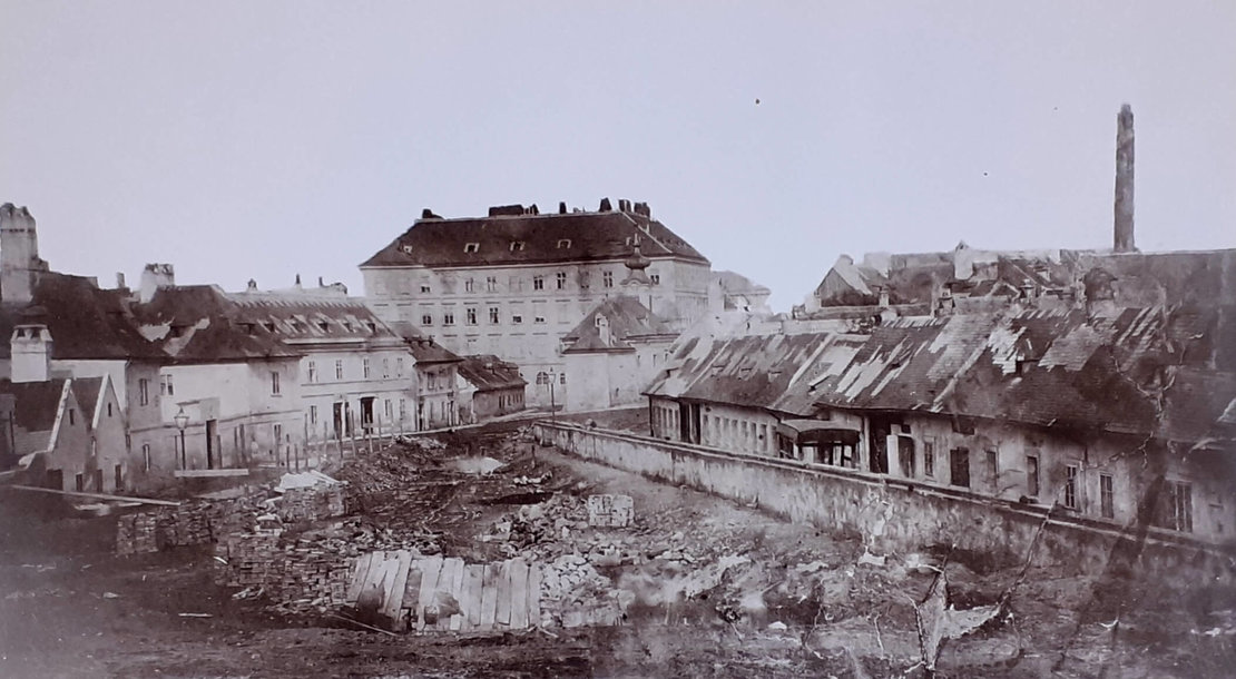 Josef Mutterer: Die Alserbachstrasse während der Regulierung, um 1875, Wien Museum 