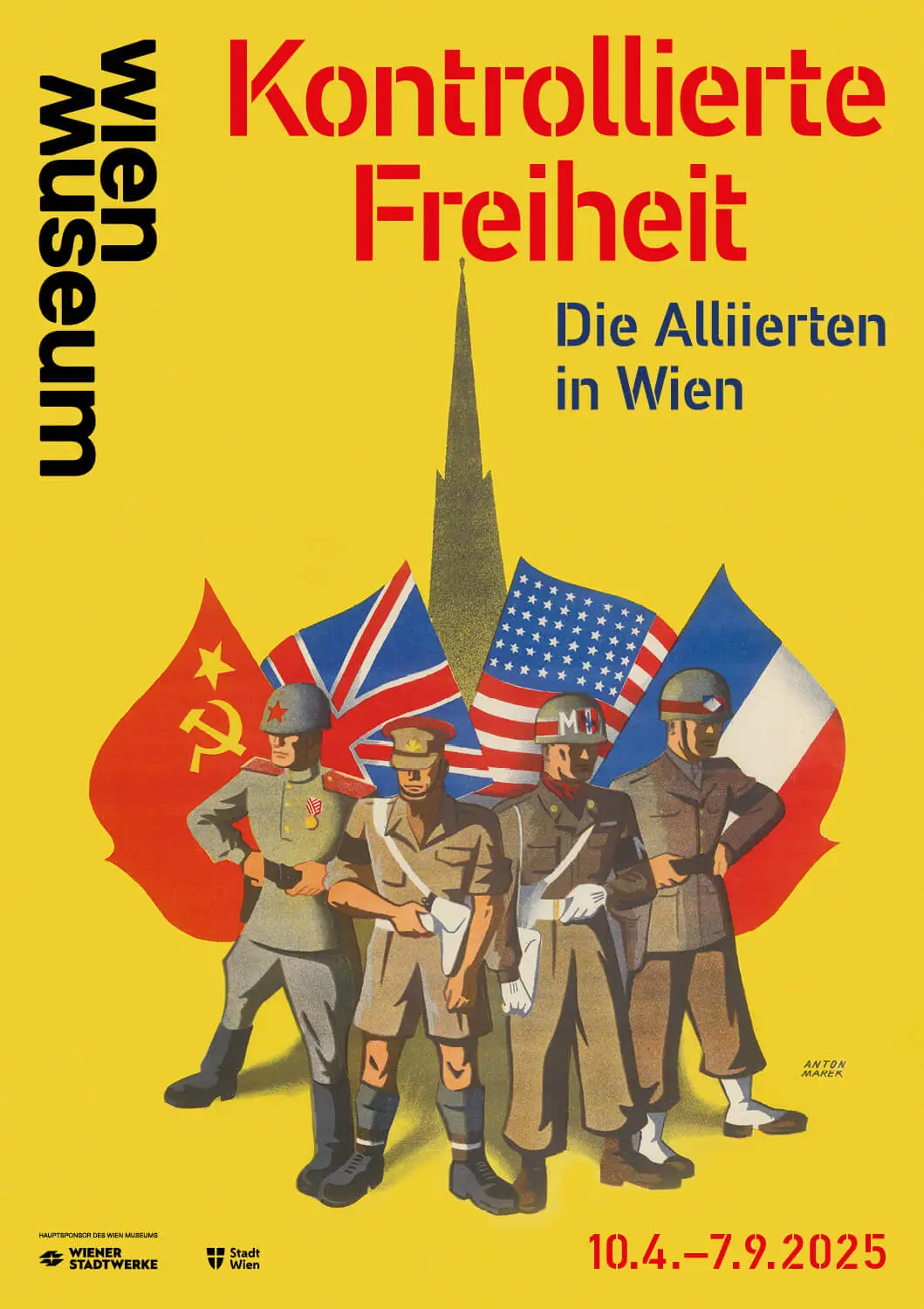 Plakat zur Ausstellung, Anton Marek: The International Patrol for your protection, 1946, Wienbibliothek im Rathaus, P-7026, Grafik: Fuhrer, Wien  
