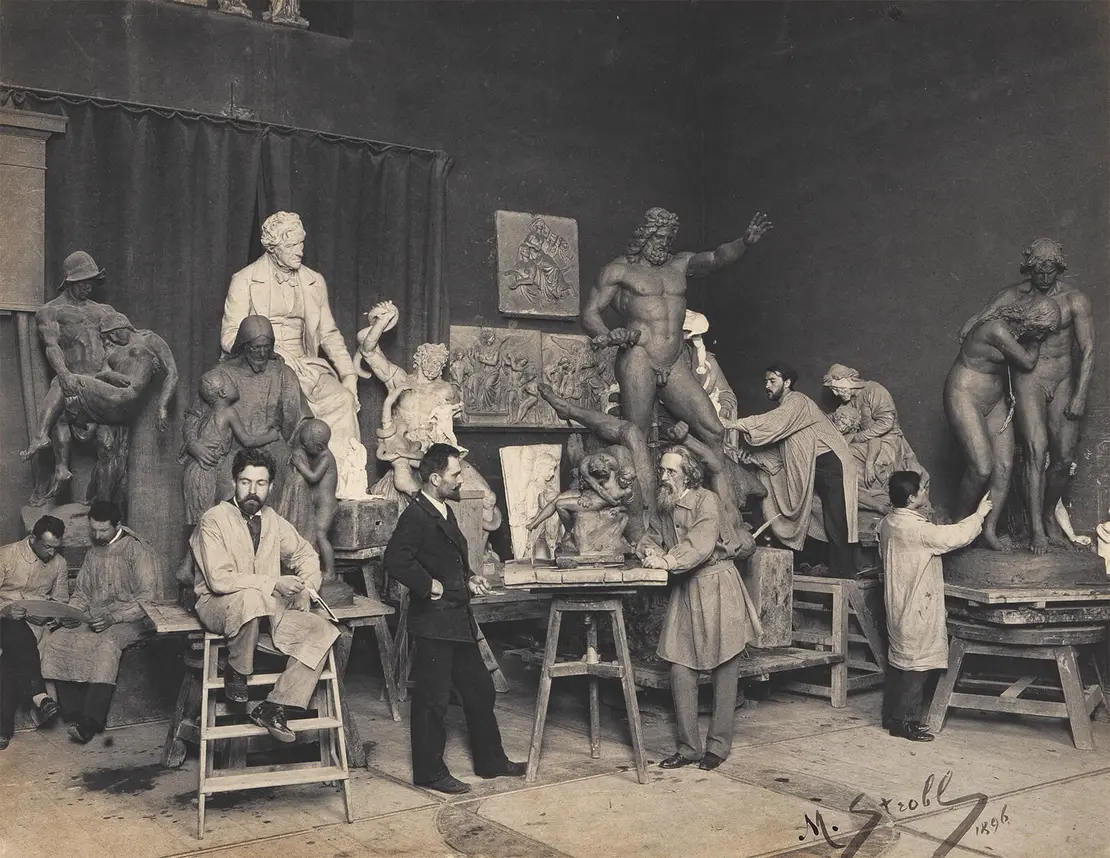 Carl Kundmann mit Schülern in seinem Atelier am Landstraßer Gürtel Nr. 3, 1896, Wien Museum  