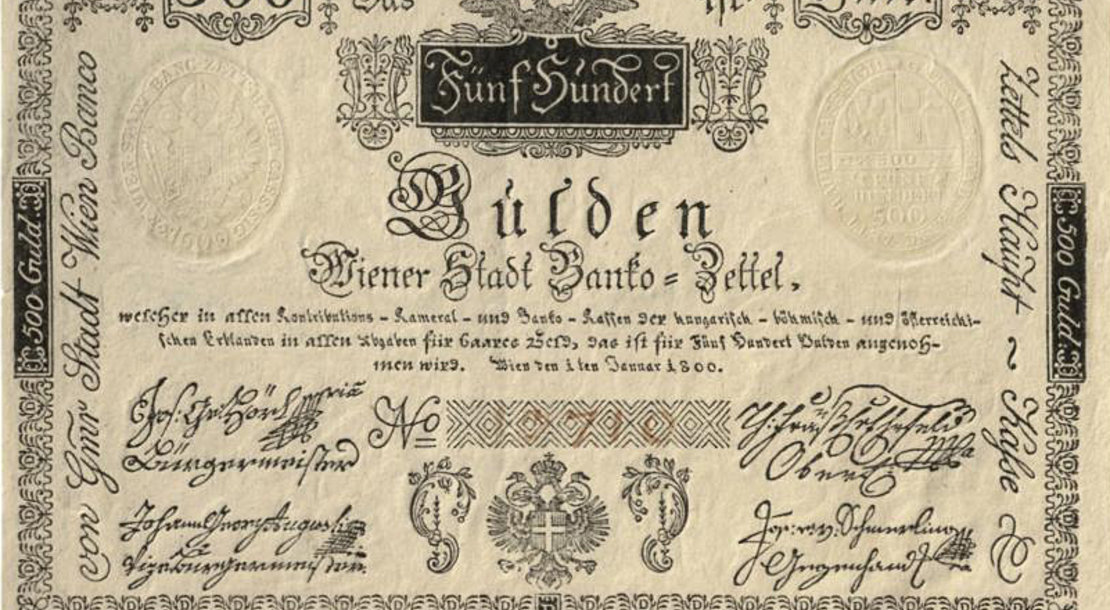 Wiener Stadt Banko-Zettel über 500 Gulden, ausgegeben im Jahr 1800, Sammlung Wien Museum 