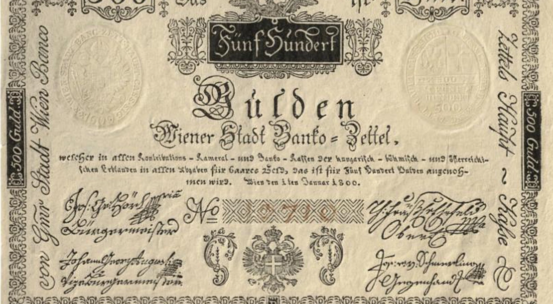 Wiener Stadt Banko-Zettel über 500 Gulden, ausgegeben im Jahr 1800, Sammlung Wien Museum  