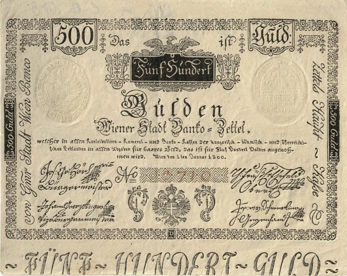 Wiener Stadt Banko-Zettel über 500 Gulden, ausgegeben im Jahr 1800, Sammlung Wien Museum